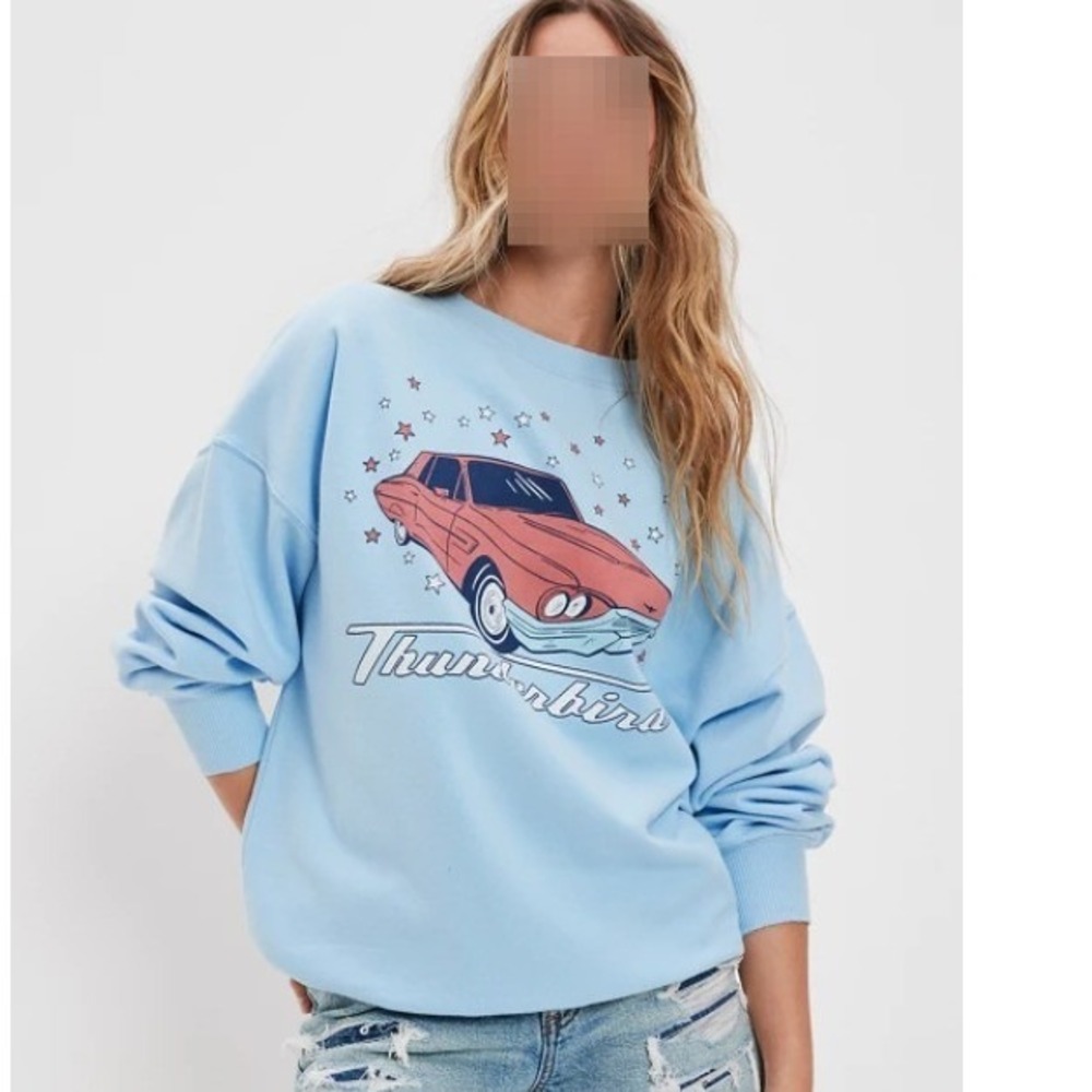 AE Oversized Thunderbird Graphic Sweatshirt Light Blue Womens Medium